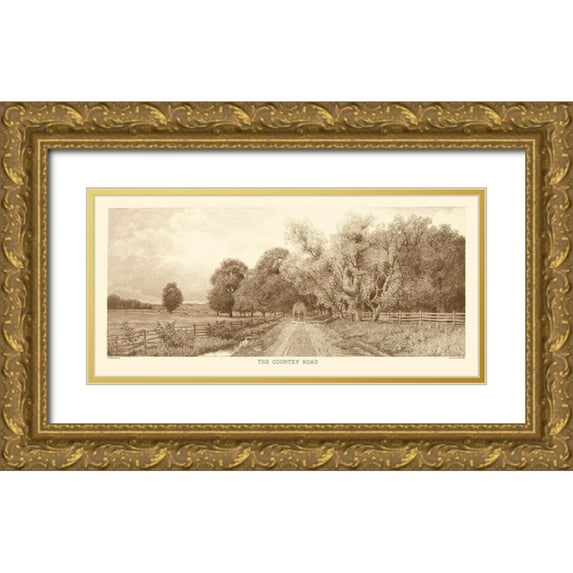 Eaton, C. Harry 14x9 Gold Ornate Wood Framed with Double Matting Museum Art Print Titled - The Country Road Sepia