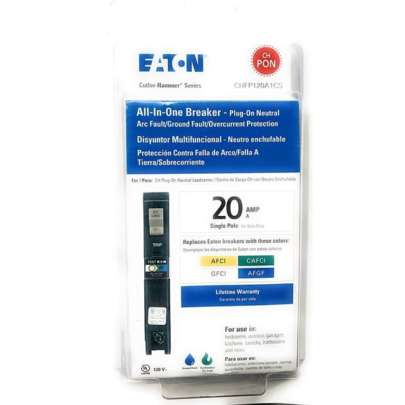 Eaton CH 20 Amp All in One AF/GF Plug-On-Neutral Breaker-New Read