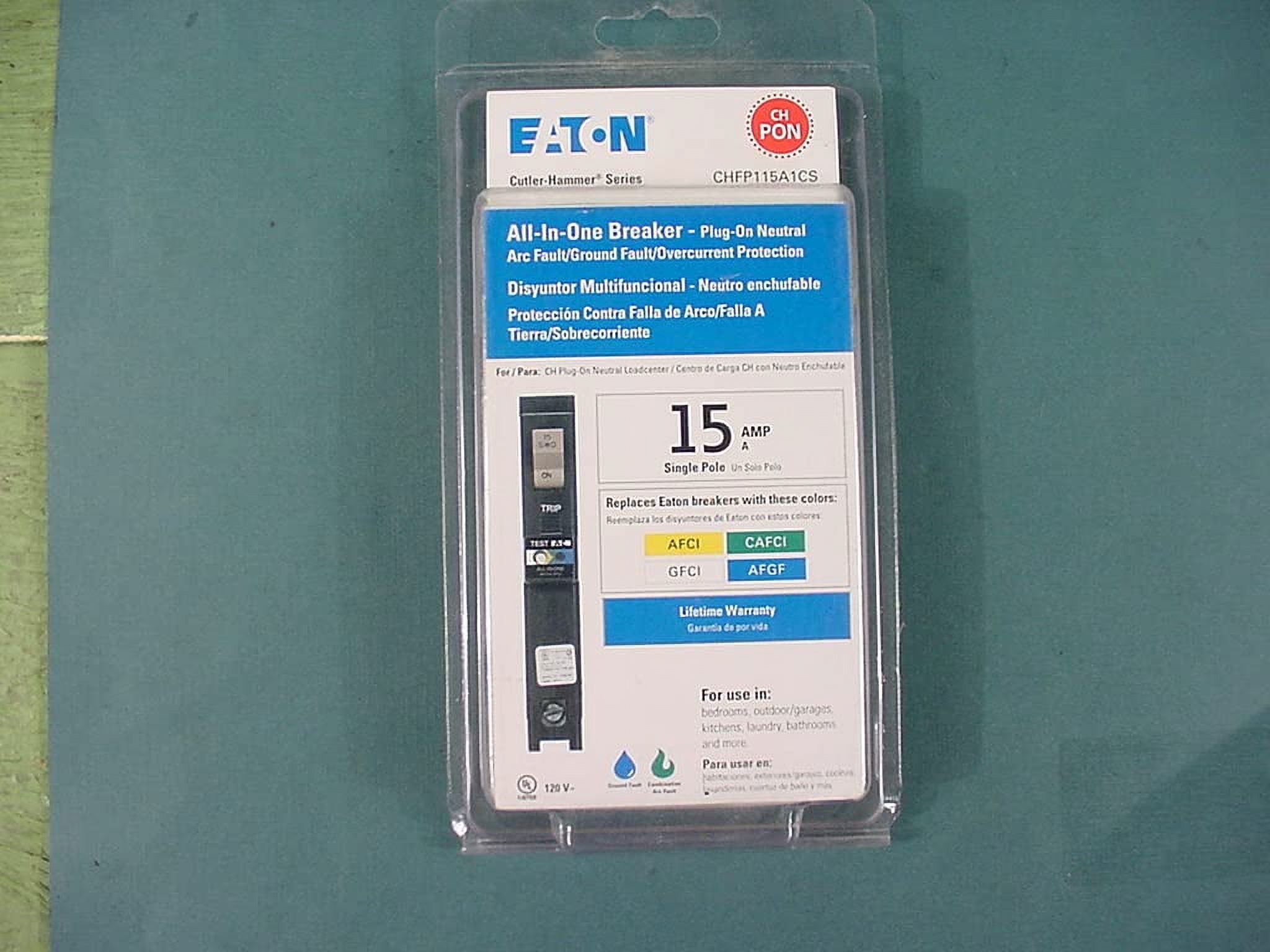 Eaton CHFP115A1CS 15 Amp All in One AF/GF PlugOnNeutral Breaker