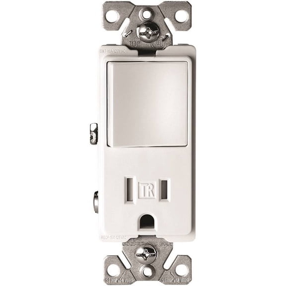 Eaton Cooper Wiring TR7730W Combination Switch/Receptacle, 1 -Pole, 15 A, 120/277 V, White