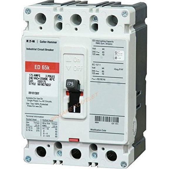 Eaton Cutler Hammer EDH3175W 3 Pole 175 Amp 240v Circuit Breaker EDH
