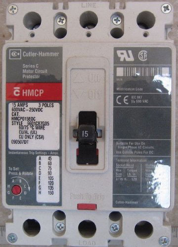 Eaton Cutler Hammer HMCP015E0C 3 Pole 15 Amp 600v Motor Circuit