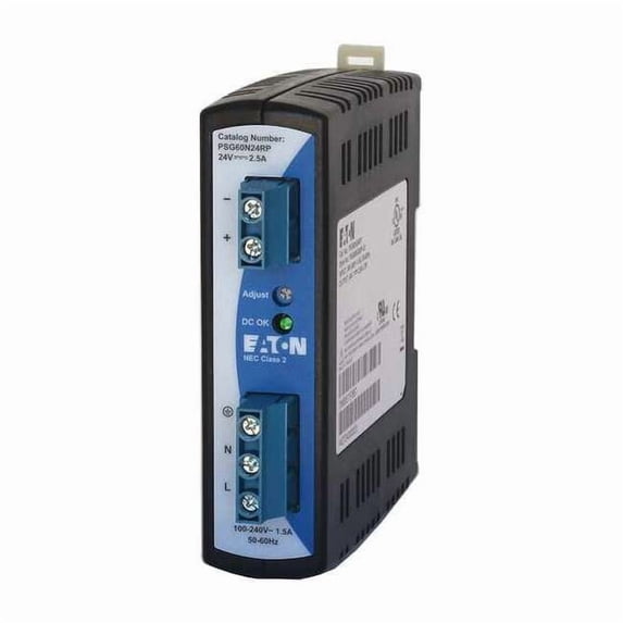 Eaton DC Power Supply, 100/240V AC, 24V DC, 60 W, 2.5 A, DIN Rail PSG60N24RP