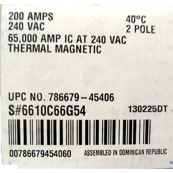 Eaton ED2200L ED65K ED 65K Thermal Magnetic Circuit Breaker 240V 200A 2 - Pole
