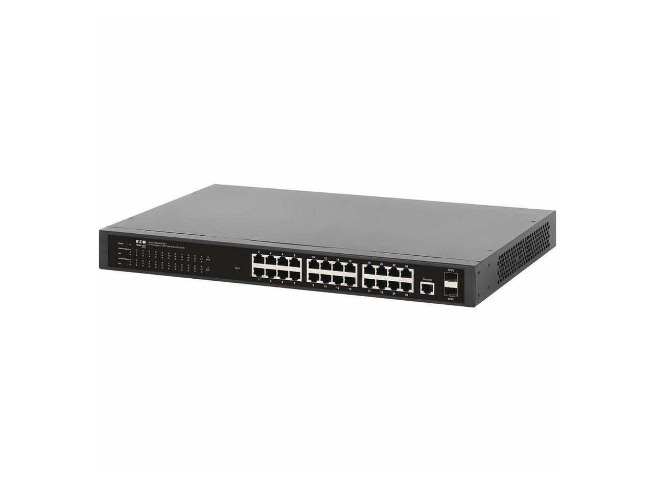 Eaton Tripp Lite Series 24-Port Managed Gigabit Ethernet Switch with PoE+ Layer 2 1 Gbps 2x GbE SFP Ports 370W PoE 1U Rack/Desktop - NGS24C2POE-1
