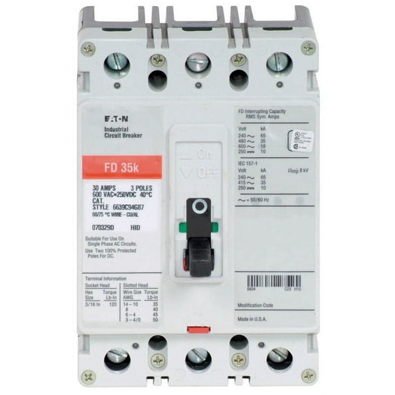 Eaton FD3020 Circuit Breaker,20A,3P,600VAC,FD