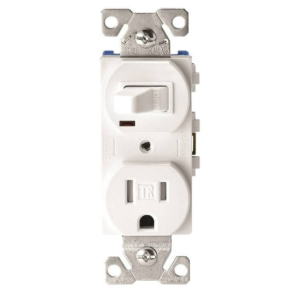 Eaton SW/Tamper-resistant Duplex Combo SP/GRD Receptacle 20 amps 125 volts White , with FREE! screwless plate offer, a 5.00 value(TR291W)