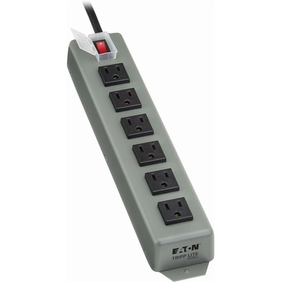 Eaton Series 6-Outlet Heavy Duty Power Strip, Metal, Mountable (Wall Mount & Under Desk), 6ft Extension Cord, On/Off Switch Cover, Industrial Garage Shop Work Bench Applications (6SP)