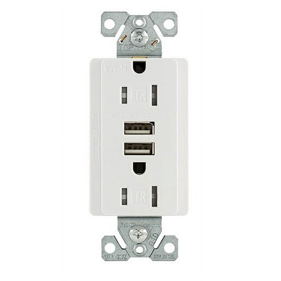 Eaton TR7755W-BOX USB 3.1A DUPLEX Receptacle 15A 125V WH