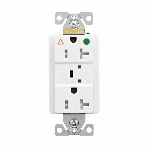 Eaton TRIG8362WS 20 Amp Surge Protection Duplex Receptacle with Alarm and LED Indicators, Hospital Grade, Tamper Resistant, White, with LED indicators to verify surge protection and ground, 20A 125V