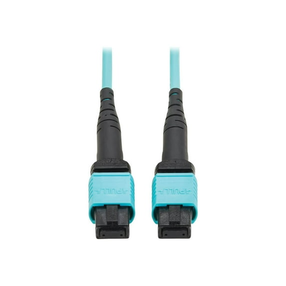 Eaton Tripp Lite Series 100G Multimode 50/125 OM4 Fiber Optic Cable [12F MPO/MPO-PC F/F], Type-B Polarity, OFNP, Aqua, 4 m [13.1 ft.], TAA (n845b-04m-12taa)