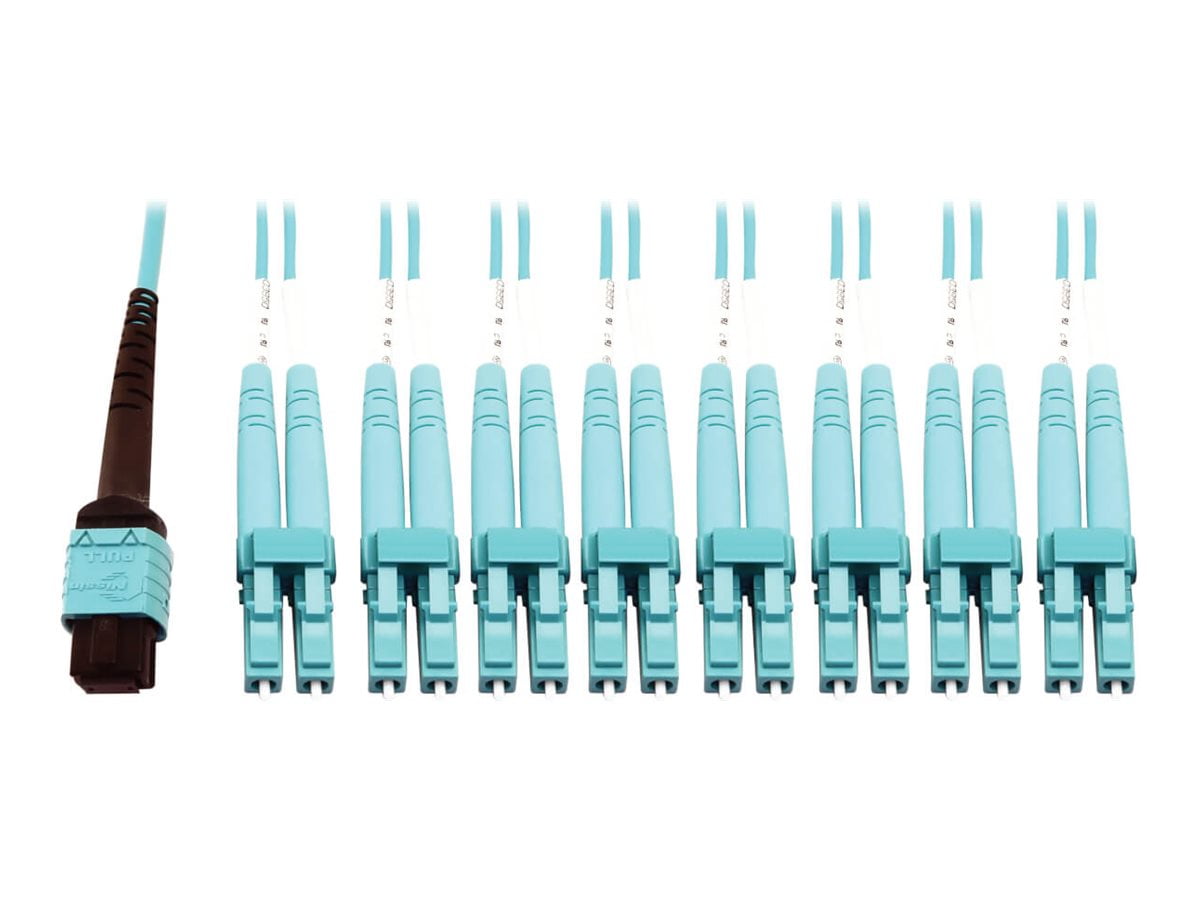 Eaton Tripp Lite Series 400G Multimode 50/125 OM4 Plenum Fiber Optic Breakout Cable 24F MTP/MPO-PC to x4 LC Duplex F/M Aqua 1 m N846D01M24CAQ