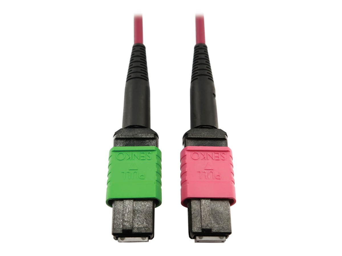 Eaton Tripp Lite Series 400G Multimode 50/125 OM4 Plenum Fiber Optic Cable, 16F MTP/MPO-APC to MTP/MPO-UPC (F/F), Magenta, 5 m - Network cable - MTP/MPO/APC multi-mode (F) to MTP/MPO/UPC multi-mode (F) - 5 m - fiber optic - 50 / 125 micron - OM4 - plenum - black, magenta, green