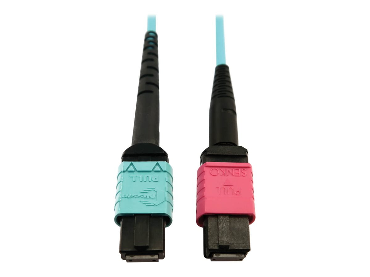 Eaton Tripp Lite Series 400G Multimode 50/125 OM4 Plenum Fiber Optic Cable, 24F MTP/MPO-UPC to 16F MTP/MPO-UPC (F/F), Aqua, 3 m - Network cable - MTP/MPO/UPC multi-mode (F) to MTP/MPO/UPC multi-mode (F) - 3 m - fiber optic - 50 / 125 micron - OM4 - plenum - black, magenta, aqua