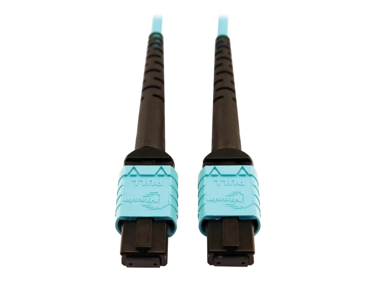 Eaton Tripp Lite Series 400G Multimode 50/125 OM4 Plenum-Rated Fiber Optic Cable, 24F MTP/MPO-PC (F/F), Aqua, 10 m - Network cable - MTP/MPO/PC multi-mode (F) to MTP/MPO/PC multi-mode (F) - 10 m - fiber optic - 50 / 125 micron - OM4 - plenum - black, aqua