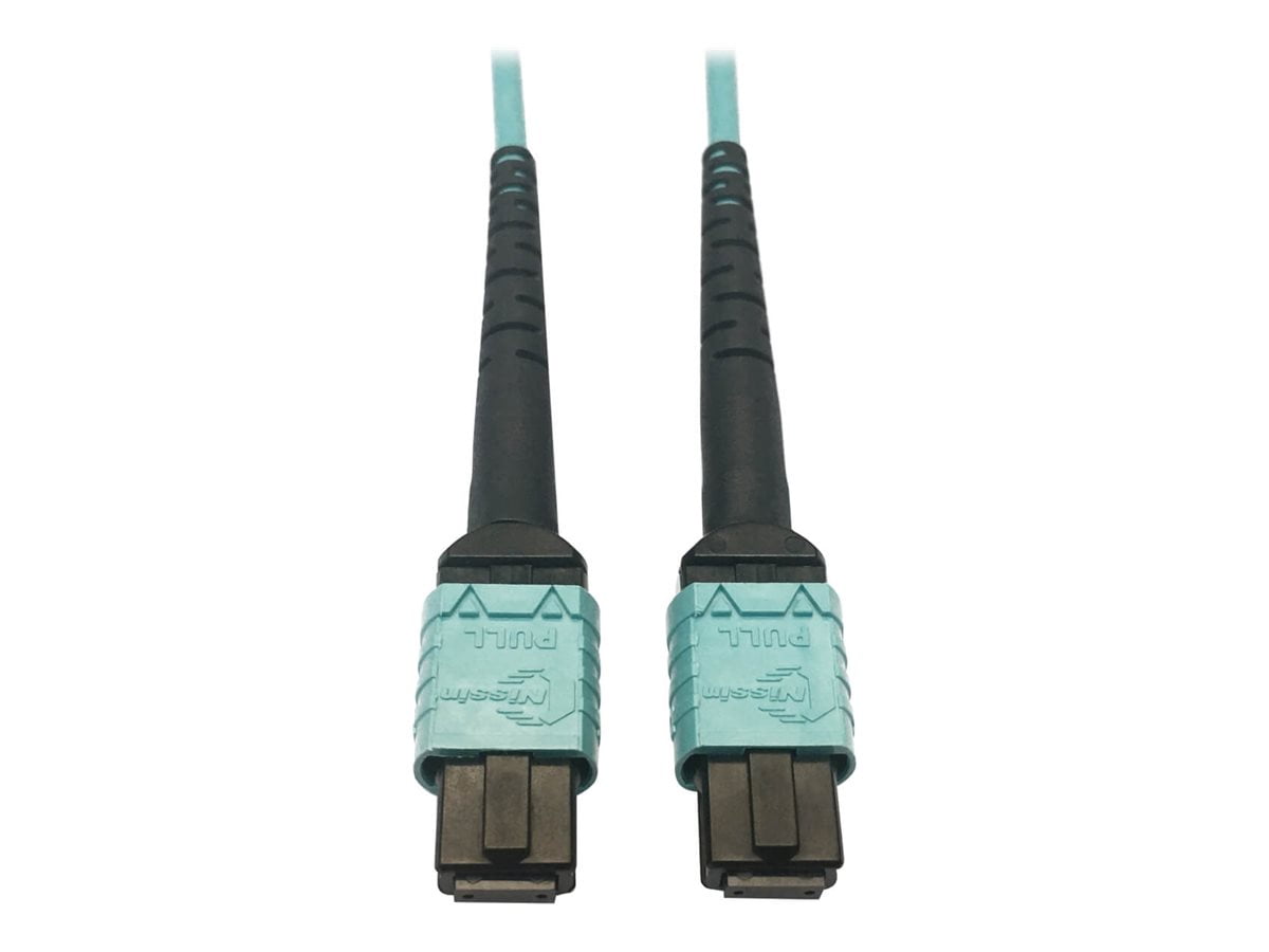 Eaton Tripp Lite Series 400G Multimode 50/125 OM4 Plenum-Rated Fiber Optic Cable, 24F MTP/MPO-PC (F/F), Aqua, 3 m - Network cable - MTP/MPO/PC multi-mode (F) to MTP/MPO/PC multi-mode (F) - 3 m - fiber optic - 50 / 125 micron - OM4 - plenum - black, aqua
