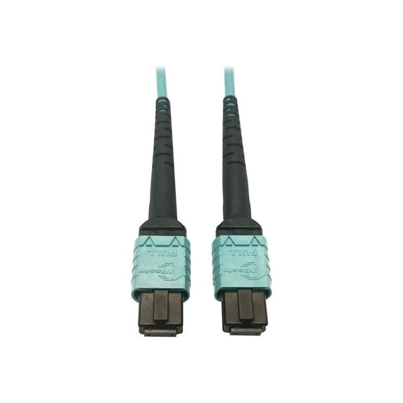 Eaton Tripp Lite Series 400G Multimode 50/125 OM4 Plenum-Rated Fiber Optic Cable, 24F MTP/MPO-PC (F/F), Aqua, 5 m - Network cable - MTP/MPO/PC multi-mode (F) to MTP/MPO/PC multi-mode (F) - 5 m - fiber optic - 50 / 125 micron - OM4 - plenum - black, aqua