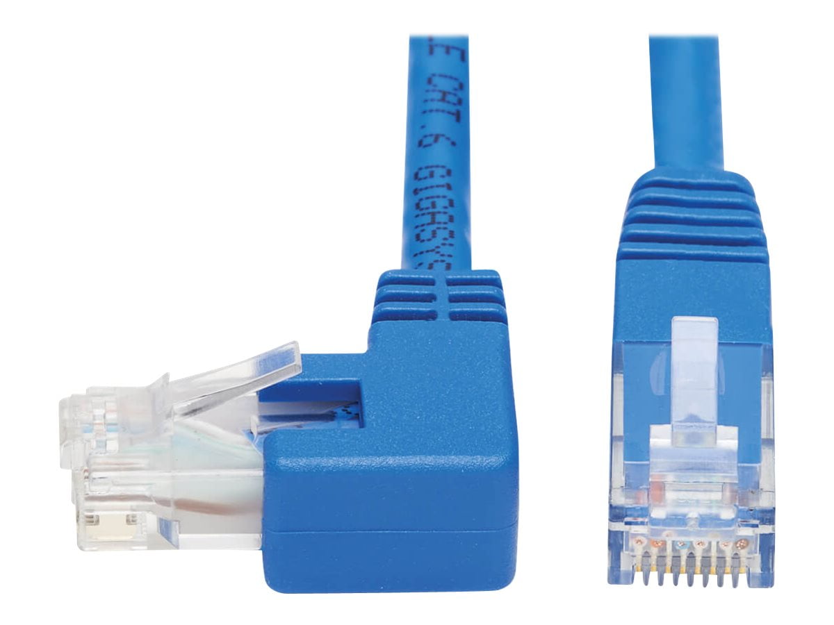 Eaton Tripp Lite Series Left-Angle Cat6 Gigabit Molded UTP Ethernet Cable (RJ45 Left-Angle M to RJ45 M), Blue, 15 ft. (4.57 m) - Patch cable - RJ-45 (M) to RJ-45 (M) left-angled - 4.572 m - UTP - CAT 5/5e/6 - molded, stranded - blue