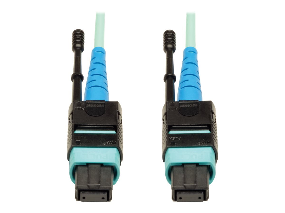 Eaton Tripp Lite Series MTP/MPO Patch Cable with Push/Pull Tab Connectors, 100GBASE-SR10, CXP, 24 Fiber, 100Gb OM3 Plenum-rated - Aqua, 3M (10 ft.) - Patch cable - MTP/MPO multi-mode (F) to MTP/MPO multi-mode (F) - 3 m - fiber optic - simplex - 50 / 125 micron - OM3 - plenum - aqua