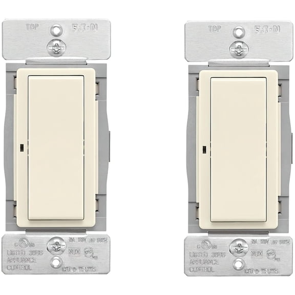 Eaton WFSW15-LA-SP-L Wi-Fi Smart Decorator Switches (Pack of 2); Light Almond; 60 Hz, 120V; 15A; Flush Mount; Back and Side Wire; Single-Phase; Single-Pole; 3-Way