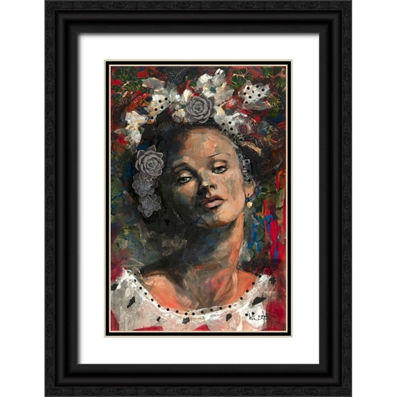 Eaton, Winnie 13x18 Black Ornate Wood Framed with Double Matting Museum Art Print Titled - Girl with Pearl Earing