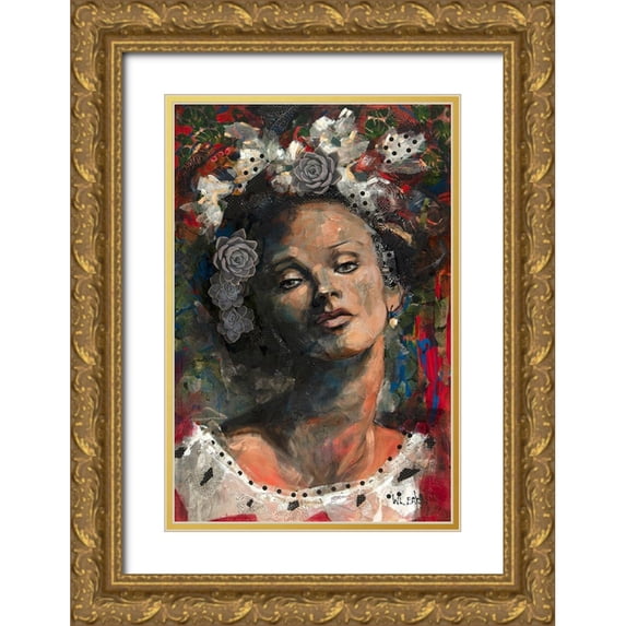Eaton, Winnie 13x18 Gold Ornate Wood Framed with Double Matting Museum Art Print Titled - Girl with Pearl Earing