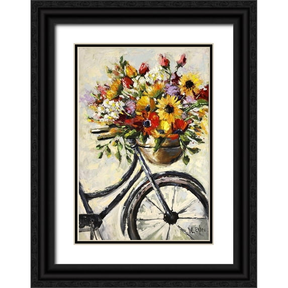 Eaton, Winnie 23x32 Black Ornate Wood Framed with Double Matting Museum Art Print Titled - Flower Bicycle