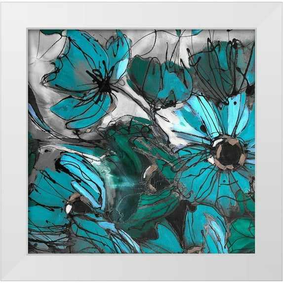 Eaton, Winnie 26x26 White Modern Wood Framed Museum Art Print Titled - Blue Poppies I