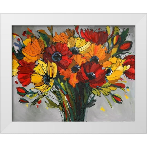 Eaton, Winnie 32x26 White Modern Wood Framed Museum Art Print Titled - Poppies In Color