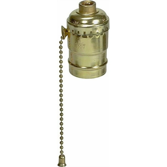 Cooper Wiring Devices 980ABD Pull Chain Electrolier Lampholder, Medium Base, 1/8 IPS x 27 TPI Mount (Fits 3/8" O.D. Pipe), Aluminum with Brass Finish