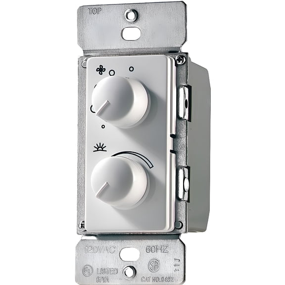 Eaton RDC15-W-K Combination Dimmer and Fan Control Switch, Rotary, 4-Speed, 1.5A/300W, White