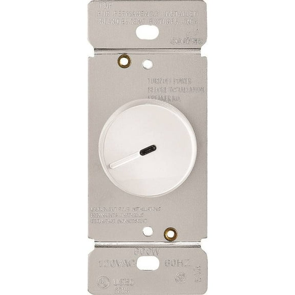 Eaton Wiring Devices RI06PL-W-K Rotary Dimmer, 120 V, 600 W, Halogen, Incandescent Lamp, 3-Way, White