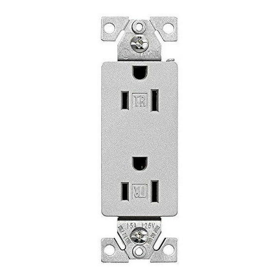 Eaton Wiring Devices TR1107SG-SP-L Duplex Receptacle, 15 A, 2-Pole, 5-15R, Silver Granite