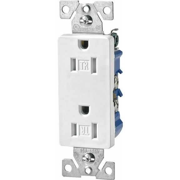 Eaton Wiring Devices TR1107W-BOX Duplex Receptacle, PVC, White, 2-Pole, 15 A, 125 V, Push-in, Side Wiring, NEMA: 5-15R