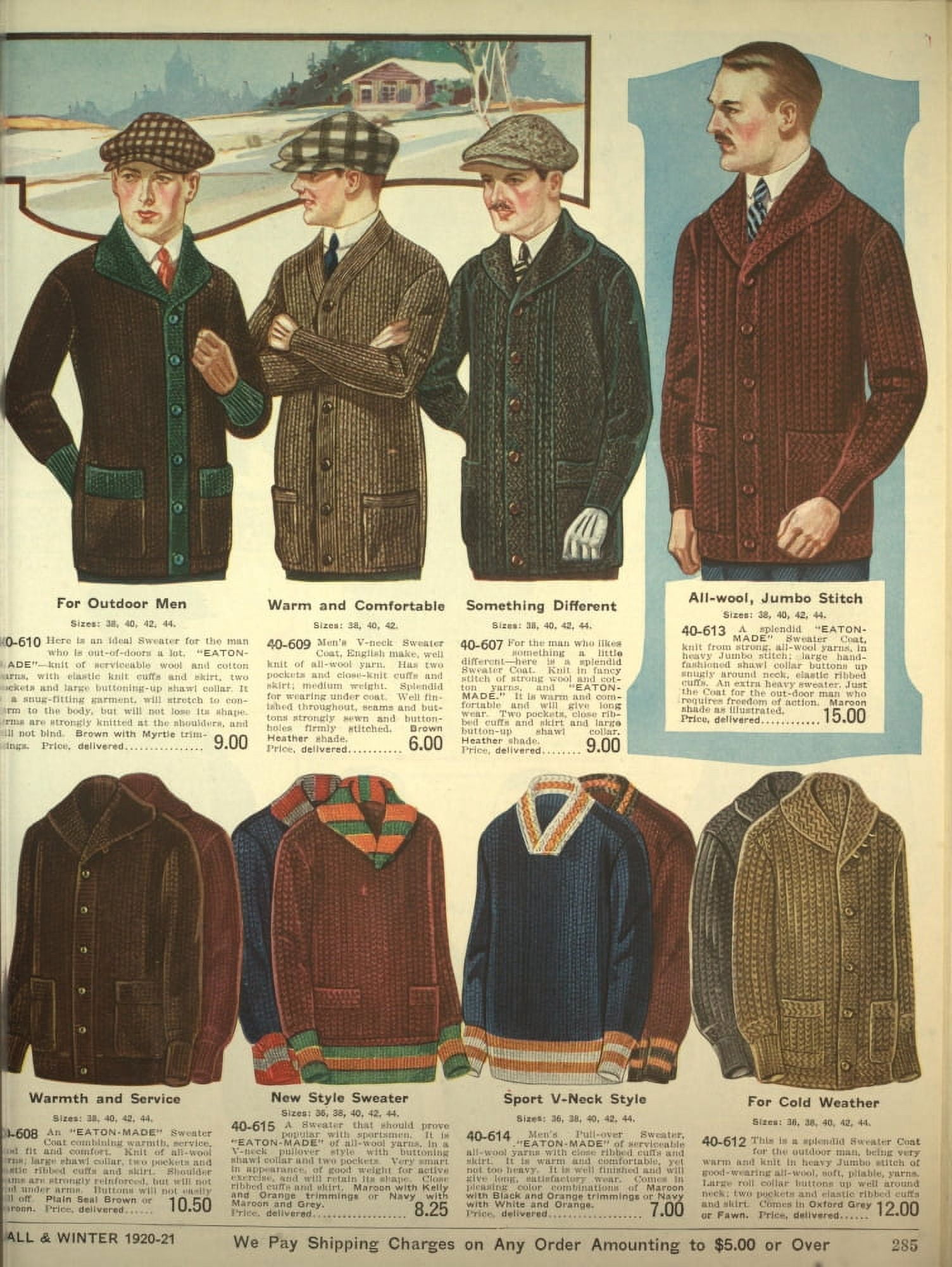 Eatons Fall Catalogue 1920-21 Mens cardigans 2 Canvas Art - Unknown (24 x 36)