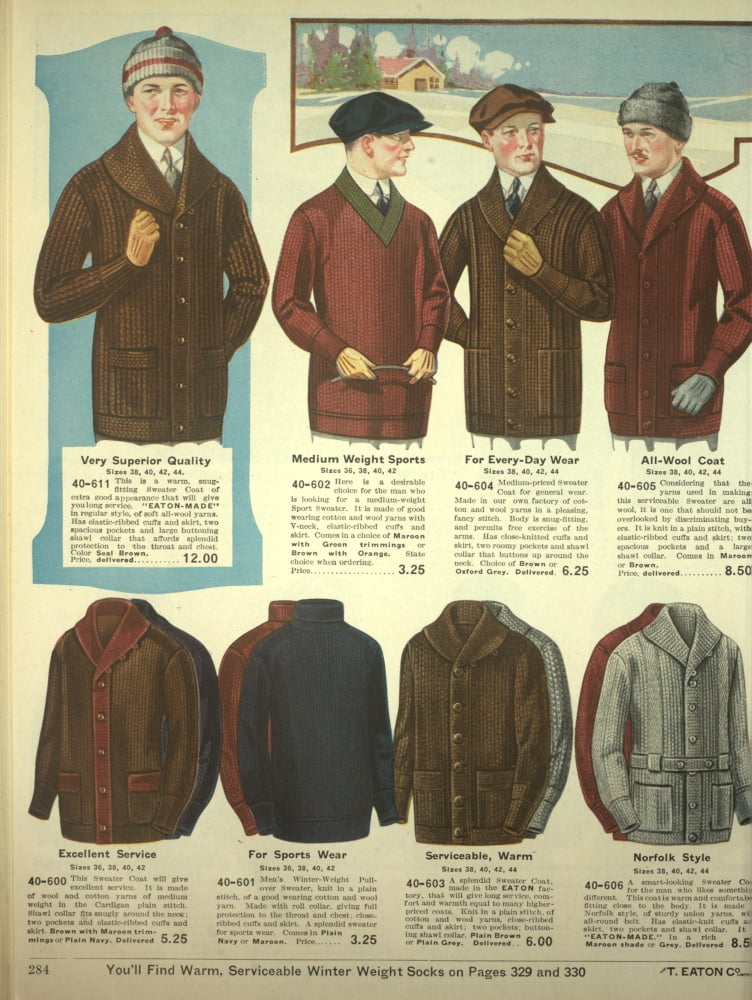 Eatons Fall Catalogue 1920-21 Mens cardigans Canvas Art - Unknown (18 x 24)