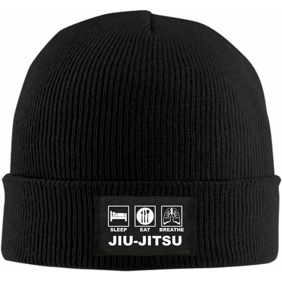 Eats Breathes and Sleeps Jiu Jitsu Beanie Hat for Women Men Winter Hat Cuffed Winter Beanie Warm Skull Cap Plain Knit Hat Cap