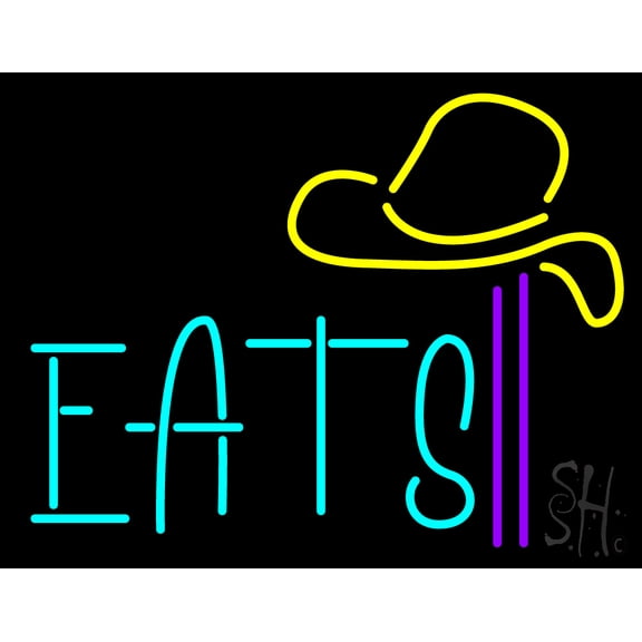 Eats LED Neon Sign 15 x 19 - inches, Clear Edge Cut Acrylic Backing, with Dimmer - Bright and Premium built indoor LED Neon Sign for restaurant window and interior decor.