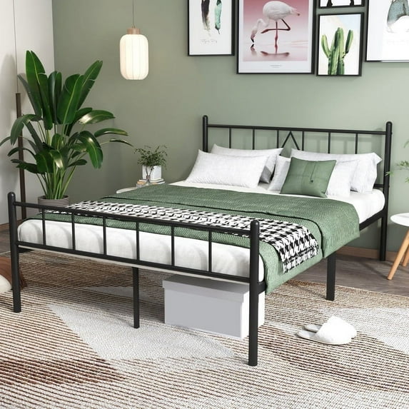 Eavesince 14in Full Size Bed Frame with Headboard and Footboard, Black
