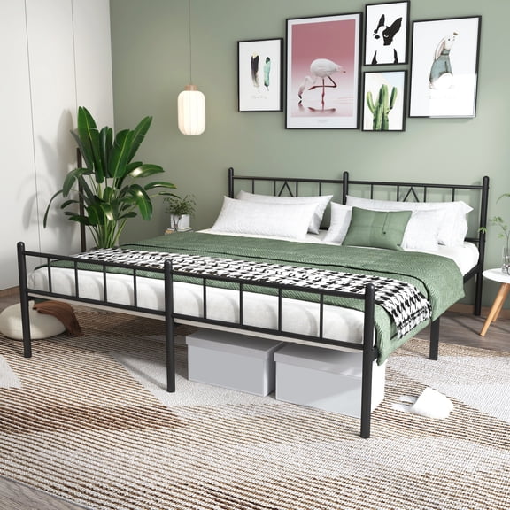Eavesince 14in King Size Bed Frame with Headboard and Footboard,No Box Spring Needed,Black