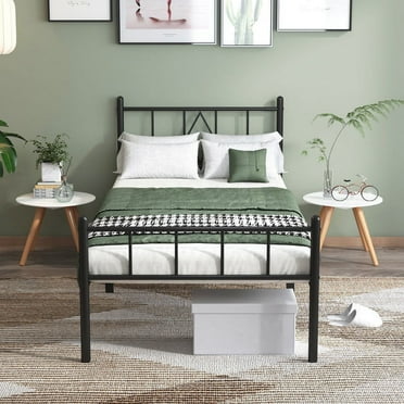 Eavesince 14in Twin Size Bed Frame with Headboard and Footboard,No Box Spring Needed,Black