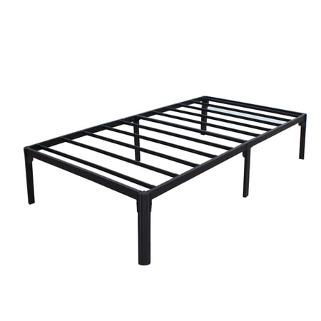 Eavesince 18in Twin Size Metal Bed Frame without Screws,No Screws Design,Easy Assembly,No Box Spring Needed,Black