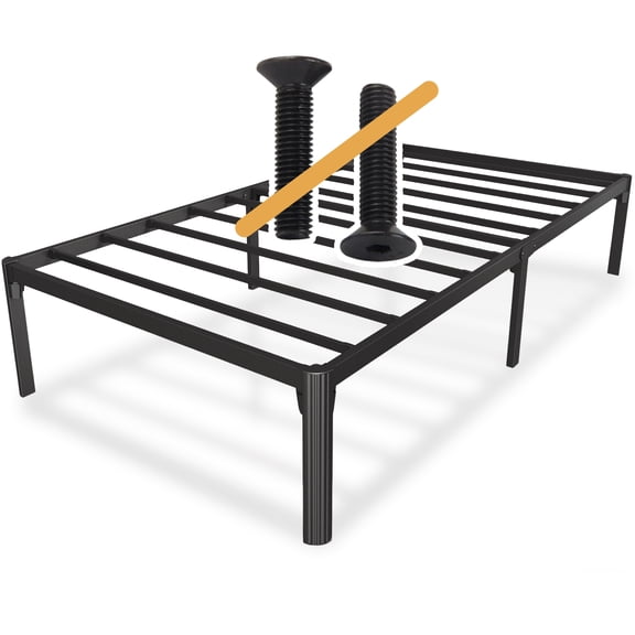 Eavesince No Screws Design 14in Twin Size Metal Bed Frame,Easy Assembly,No Box Spring Needed,Black