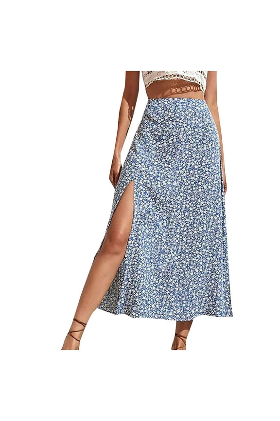 Skirts for Women Boho Floral Slit Maxi Skirt Split Thigh High Waisted Long Sexy Skirt