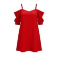 thumbnail image 1 of Eawtki Women's Cold Shoulder Spaghetti Strap Mini Dress with Ruffle Sleeves Casual Cocktail Dress for Wedding Guest Party, 1 of 5