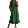 thumbnail image 1 of Eawtki Women's Crew Neck Sleeveless Midi Linen Dress Dual Layer Hem Hidden Side Pockets Straight Loose Fit Minimalist Casual Everyday Swing Dress, 1 of 7