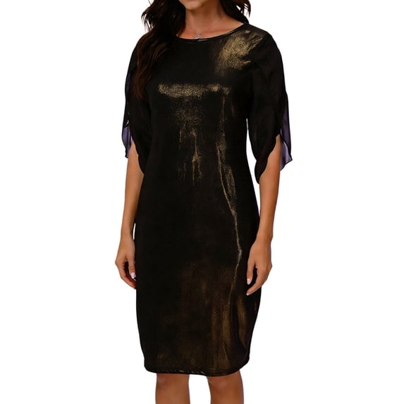 Eawtki Women's Metallic Sheath Dress with Chiffon Sleeve Round Neck Party Dress for Cocktail & Evening Events