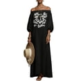 thumbnail image 1 of Eawtki Women's Off Shoulder Long Sleeve Maxi Dress Embroidered Detail Loose Fit Casual Boho Beach Dress, 1 of 5