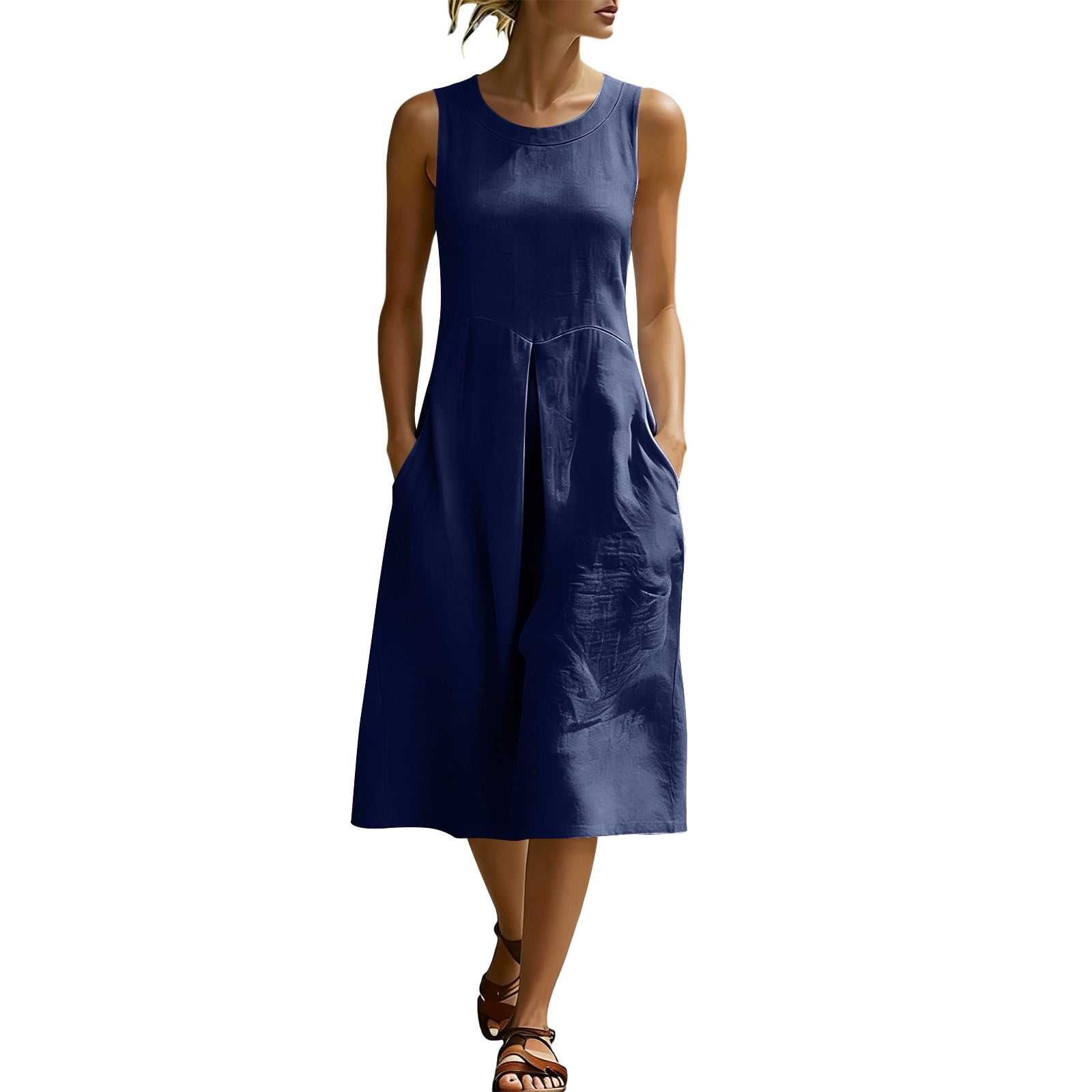 seamed linen blend midi dress And Now This Women's Linen-Blend Seamed Midi Dress, Created for Macy's