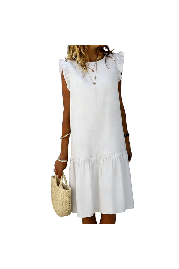 Women's Ruffle Sleeve Midi Dress Sleeveless Square Neck Casual Tiered Dress for Summer Beach Vacation